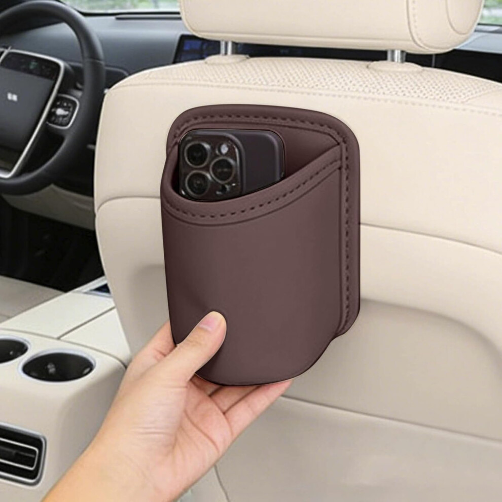 (Brown#S, -) Universal Leather Car Trash Can, Leakproof Hanging Back Seat Organizer Brown 5437706376637