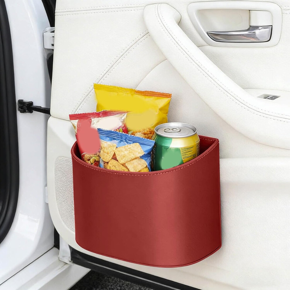 (Red#L, -) Universal Leather Car Trash Can, Leakproof Hanging Back Seat Organizer Red 5437706376644