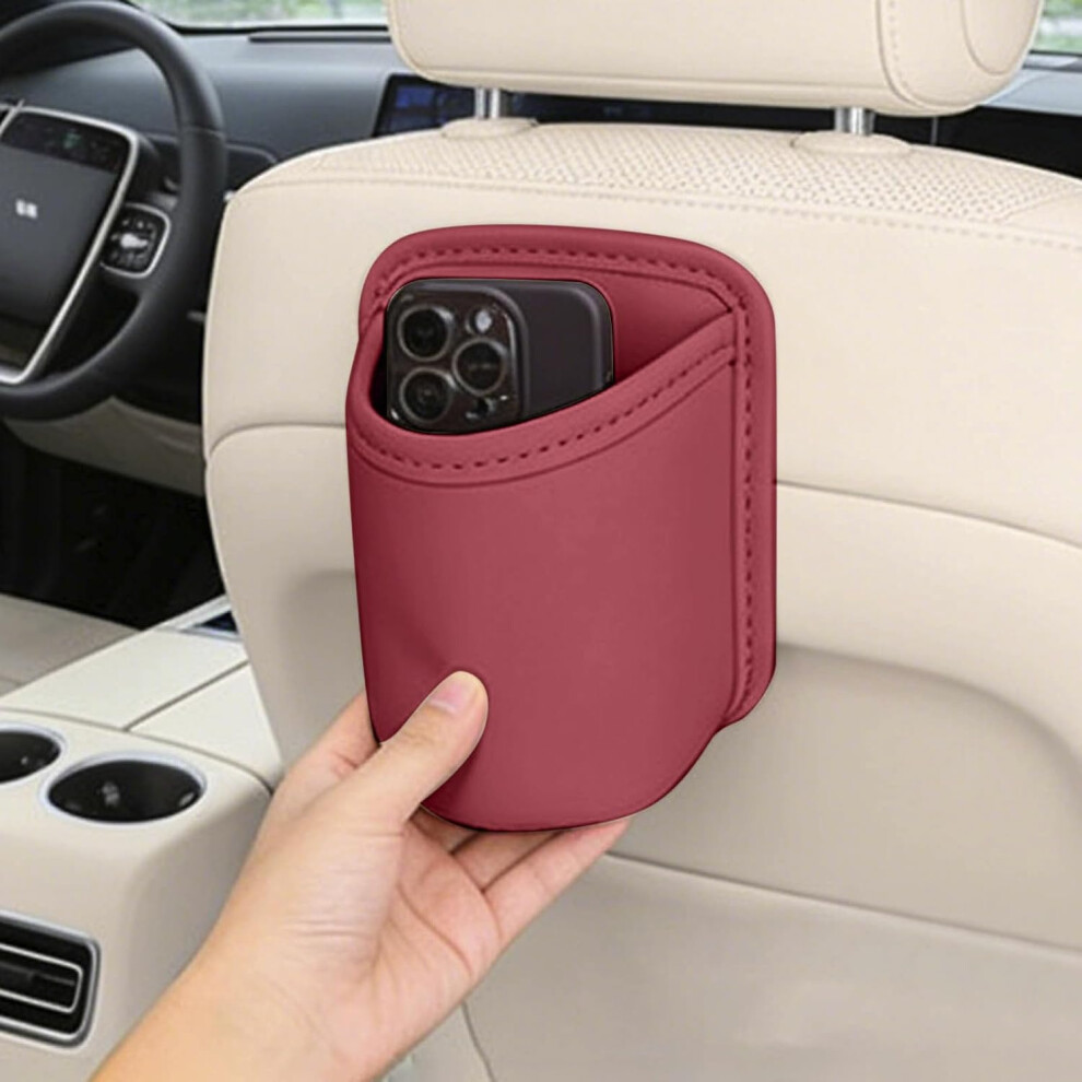 (Red#S, -) Universal Leather Car Trash Can, Leakproof Hanging Back Seat Organizer Red 5437706376651