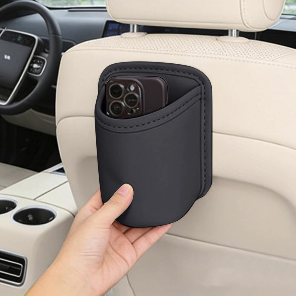 (Black#S, -) Universal Leather Car Trash Can, Leakproof Hanging Back Seat Organizer Black 5437706376590
