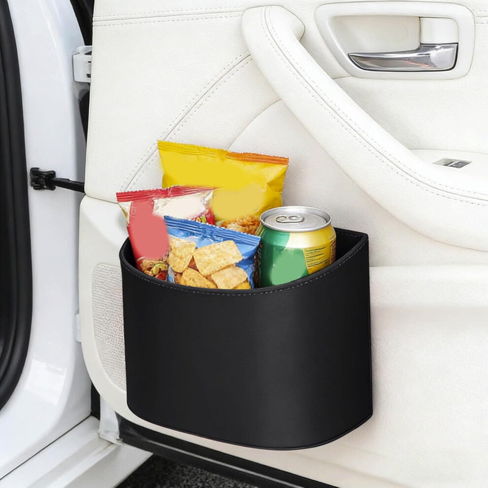 (Black#L, -) Universal Leather Car Trash Can, Leakproof Hanging Back Seat Organizer Black 5437706376606