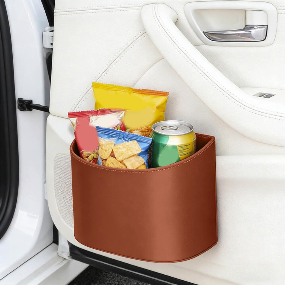 (Orange#L, -) Universal Leather Car Trash Can, Leakproof Hanging Back Seat Organizer Orange 5437706376569
