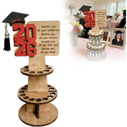 (Red, -) Support argent diplôme 2026, bois, cadeau graduation