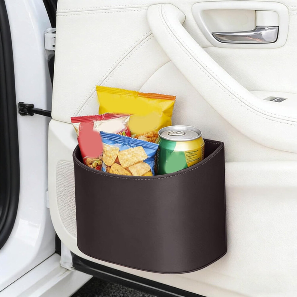 (Brown#L, -) Universal Leather Car Trash Can, Leakproof Hanging Back Seat Organizer Brown 5437706376613