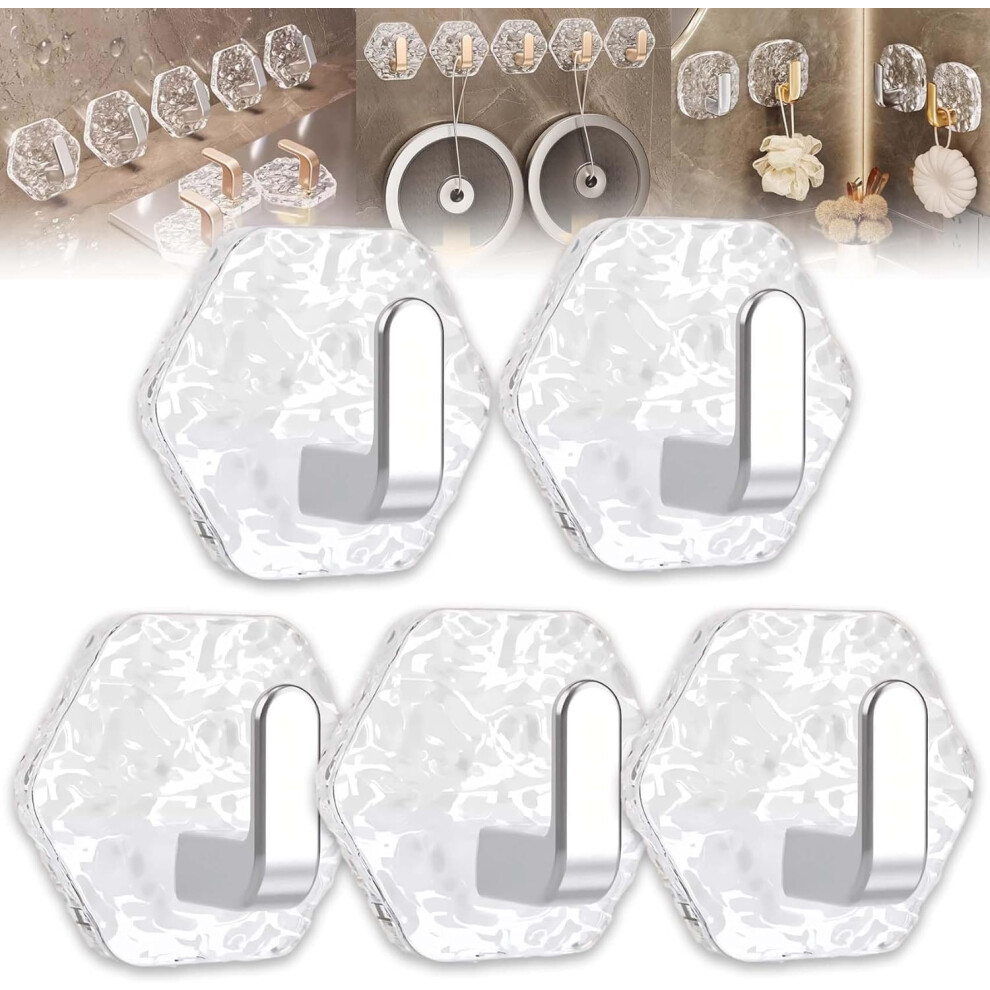 (5Pcs, -) Water Ripple Hexagonal Self Adhesive Hooks, No Drill Bathroom Wall Hooks 5437706379645