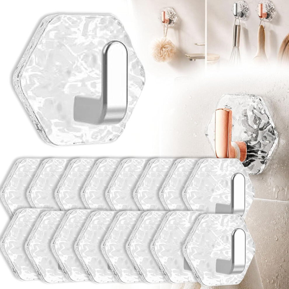 (20Pcs, -) Water Ripple Hexagonal Self Adhesive Hooks, No Drill Bathroom Wall Hooks 5437706379621