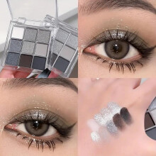(Matches the image, 9 colors) 9 Colors Grey Eyeshadow Palette Shimmer Matte Smoky Eye Makeup Palette Long-Lasting Sootiness Shadow