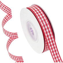(Red, -) 10 jaardia x 0,4 tuuman ruudullinen nauha, viininpunainen gingham-lahjapaketointinauha