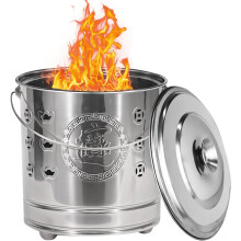 (A, -) Stainless Steel Burn Cage for Outside, Portable Fire Bin with Lid