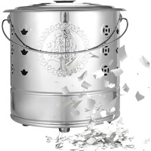(Silver, -) 26x26x29cm Stainless Steel Ritual Burn Barrel, Paper Burning Bucket
