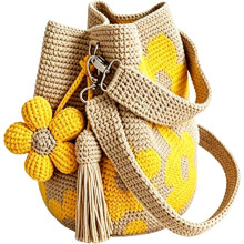 (Yellow, -) Häkelhandtasche, Blume, Tote, Handgefertigt, Boho, Floral, Damen, Strand