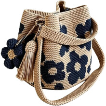 (Blue, -) Häkelhandtasche, Blume, Tote, Handgefertigt, Boho, Floral, Damen, Strand