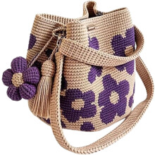 (Purple, -) Häkelhandtasche, Blume, Tote, Handgefertigt, Boho, Floral, Damen, Strand