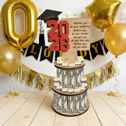 (Red, -) Support argent diplôme 2026, bois, cadeau graduation 2