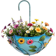 (Blue, -) Jardinière murale parapluie, métal, pour plantes