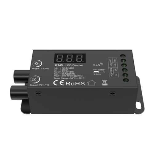 Dual Knob Constant Voltage LED Dmmer 1CHx20A Wireless Remote Control Numeric Display CV Controller V1-B