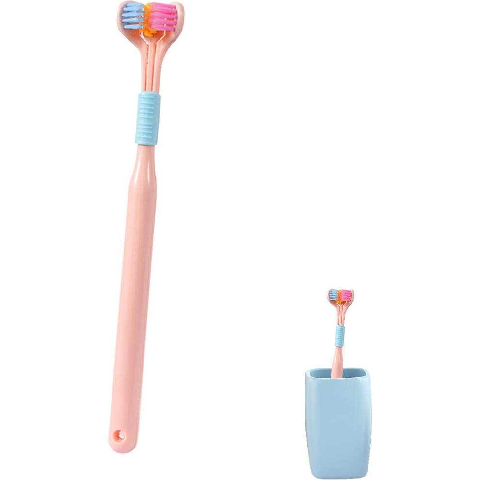 Oimg (Pink, -) 360 Soft Bristle Three Sided Toothbrush, Sensory Brush With Tongue Scraper