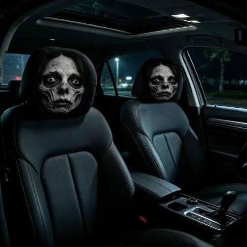 (Black#K, -) Funny Face Car Headrest Covers, Soft Polyester Seat Protector 2
