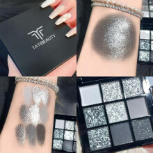 (Black, 01) Black Swan 9 Color Eyeshadow Palette Smokey Punk Style Light Grey Dark Silver Cool Pearly And Shimmer Eyeshadow Makeup