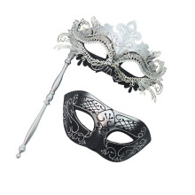 Elegantes abnehmbares Halbgesichtsmasken-Set mit Metall--Silber