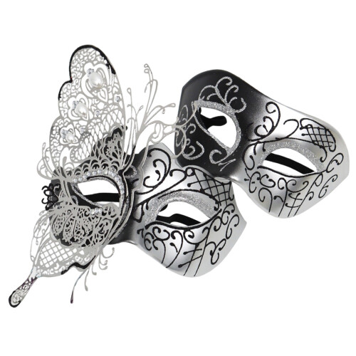 2 Stück schimmernde Schmetterlings-Masken für Paare oder-Schwarz