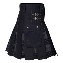 Adjustable Tartan Utility Kilts for Men-Gray plu1s black L