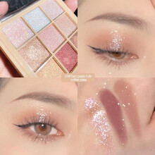 (Matches the image, 1) Portable 9-Color Glitter Eyeshadow Palette Transparent Acrylic Pearly Matte Earth Tone Travel Makeup Kit