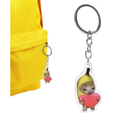 (Love Banana Cat 4cm [Round Buckle, -) Acrylic 2D Cute Cat Keychain, Fruit Shaped Keyring Purse Charm