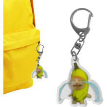 (Crying Banana Cat 3.5cm Key Chain, -) Akryylinen 2D söpö kissa -avaimenperä, hedelmänmuotoinen avaimenperä ja kukkarokoru