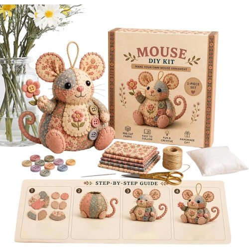 (size_name, Style A) Kit souris patchwork, 3D, couture, décoration