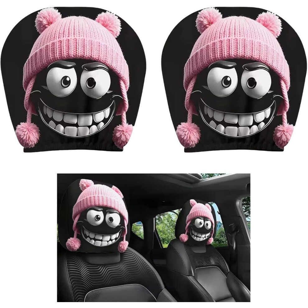 (, -) 2Pcs Cartoon Big Eye & Hat Car Headrest Covers, Funny Protector Pink 5437706412748