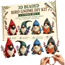 (-, C) 4-pakkaus Mini DIY Gnome -helmisetti, 3D-helmitonttuaskartelusarja