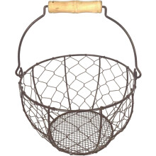 (Tan, -) Farmhouse Wire Egg Basket, Iron Storage Organizer with Handle