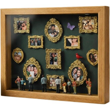 (Wood Color With Green Color, -) Boîte ombre miniature, DIY, avec figurines