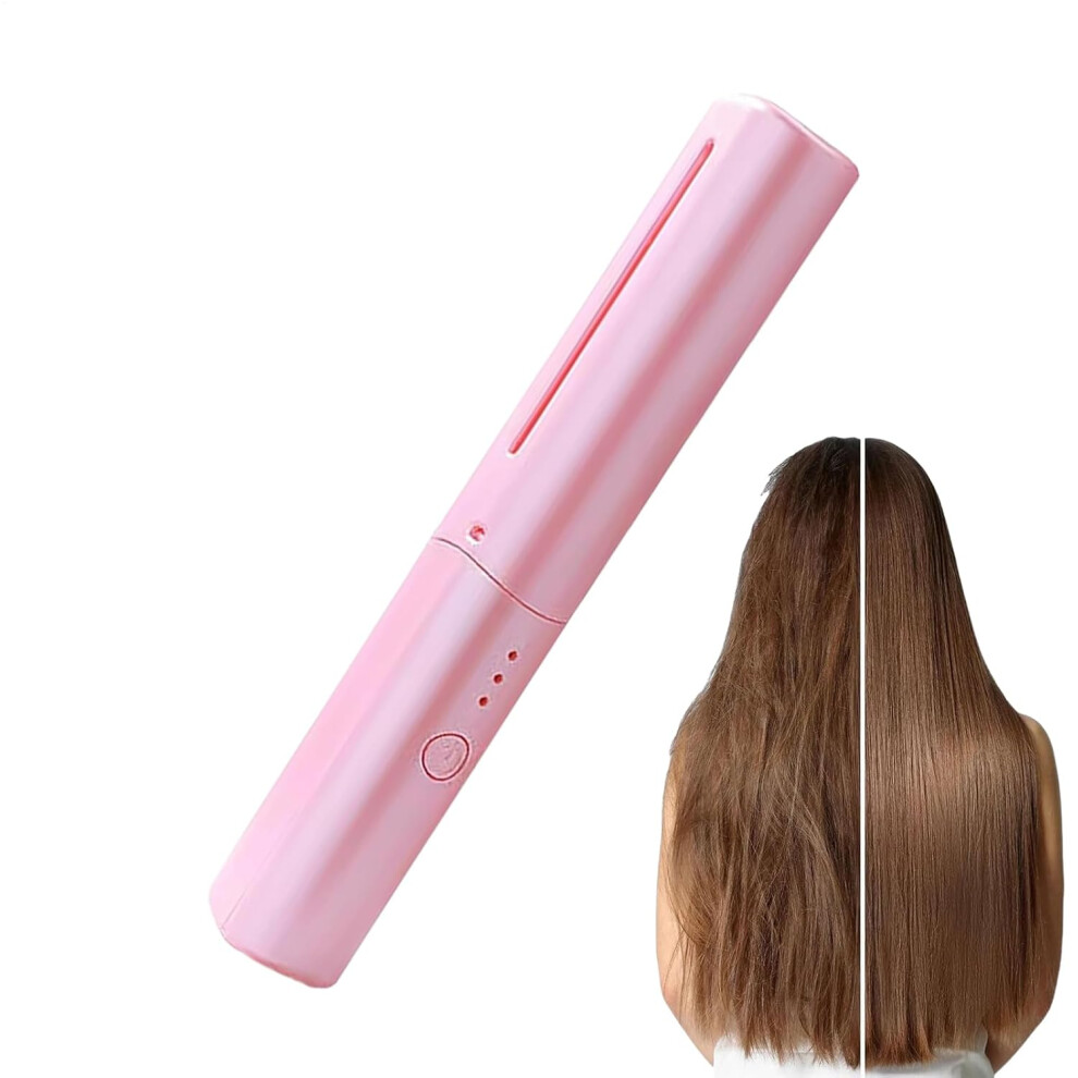Oimg (Pink, -) Mini Wireless Ceramic Hair Straightener Brush, Usb Rechargeable