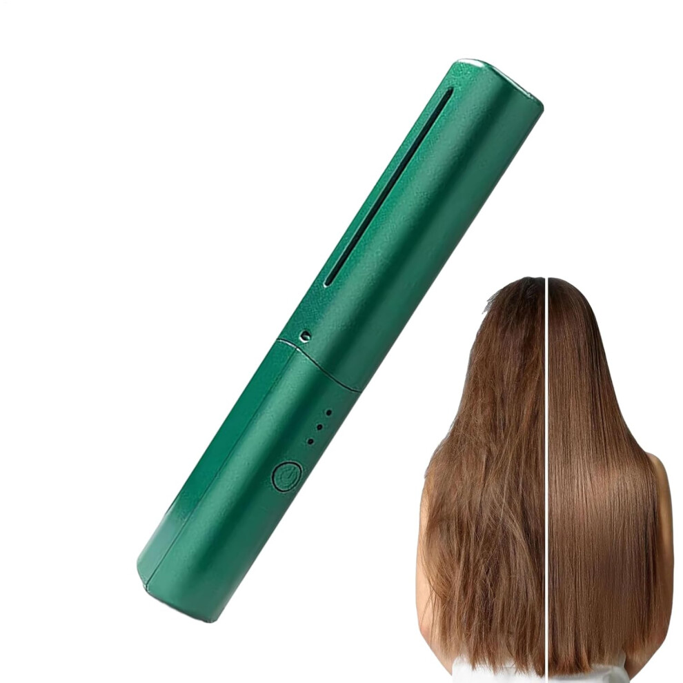 Oimg (Green, -) Mini Wireless Ceramic Hair Straightener Brush, Usb Rechargeable