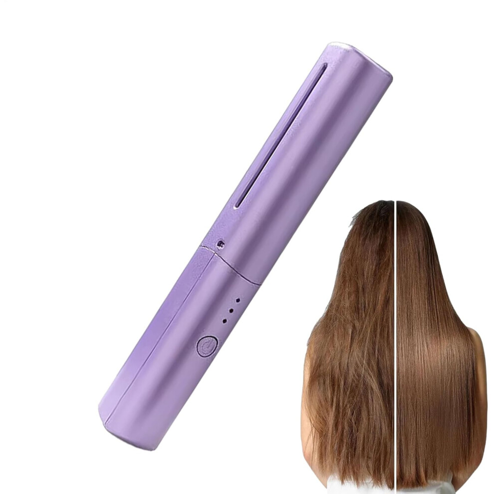 Oimg (Purple, -) Mini Wireless Ceramic Hair Straightener Brush, Usb Rechargeable