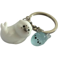 (B, -) 3D Sea Lions Glowing Keychain, Cartoon Animal Night Light Keyring