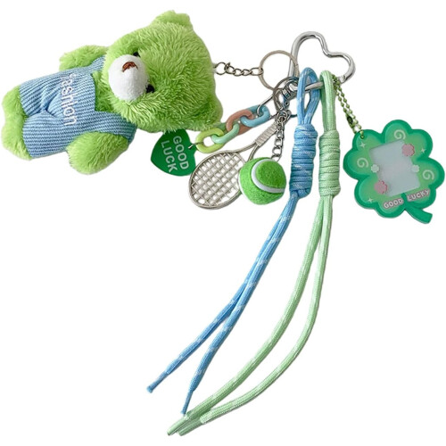 (Green, -) Bear Keychain Clip, Plush Backpack Holder Accessory