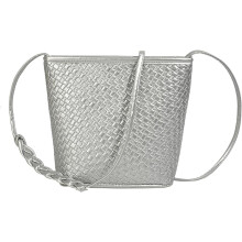 (Silver, -) Damen Schultertasche, PU Leder, Bucket, Koreanisch, Messenger, All-matching, Umhängetasche, Trendy