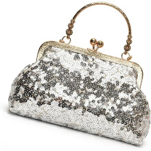 (Silver, -) Schultertasche, Pailletten, Clutch, Kussverschluss, Crossbody, Kette, Damen, Handtasche, Party