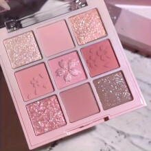 (Pink, eye shadow) Cherry Blossom Nine-Color Eyeshadow Palette - Matte & Shimmer, Earth Tones, Easy Blend