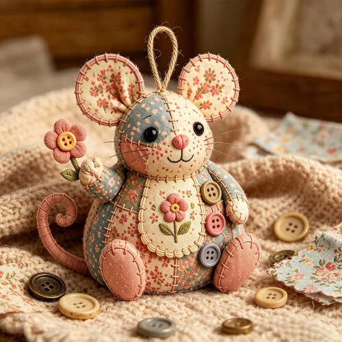(A Style, -) Kit DIY souris, patchwork, boutons, art 2