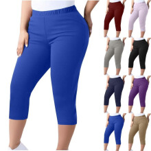 (Dark blue, 5XL) Women's High-waisted Slimming Leggings Plus Size Elastic-waisted Small Legs Pants M-3XL, Black/Grey