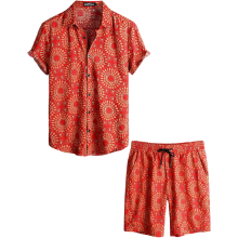 Ensemble d'été pour homme Chemise hawaïenne Short Décontracté Élégant Rouge S — vêtements plage homme, tenue de vacances