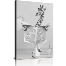 Toile Tableau Mural Girafe Noir et Blanc Affiche Décorative 60x90 cm — décoration salle bain, affiche animaux