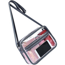 (Gray, Large) Sportliche Klare Crossbody Tasche, Geräumig, Stadion, Flughafen, Alltag, PVC, Handtasche