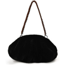 (Black, -) Elegante Plüsch Handtasche, Rüschen, Wolke, Schulter, Unterarm, Damen, Accessoire, Tasche