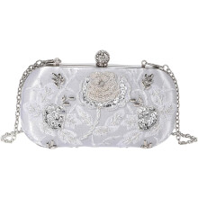 (Silver, -) Blumen Perlen Schultertasche, Polyester, Crossbody, Accessoire, Modern, Damen, Handtasche