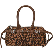 (Leopard Brown, -) Suede Schultertasche, Leopardenmuster, Crossbody, Arbeit, Einkaufen, Reise, Damen, Handtasche